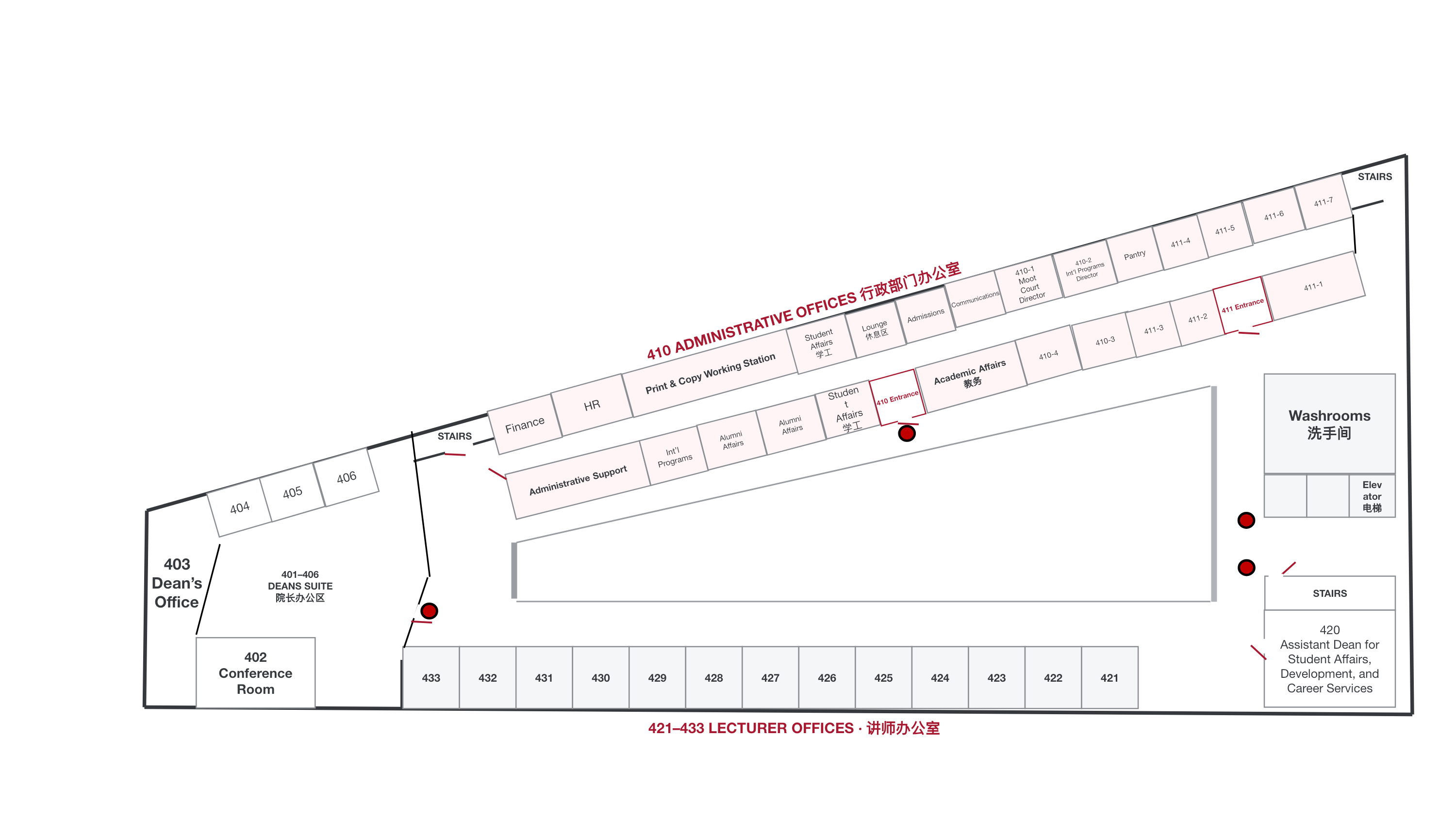 Fourth-floor office map with four marked photo viewpoints